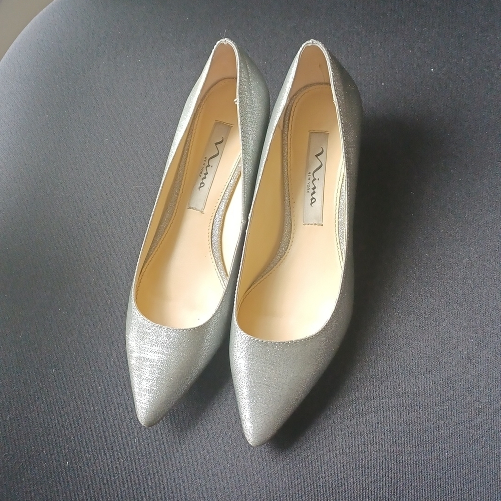 Nina Glittery wedges, silver, 5.5